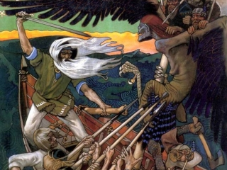 "Защита Сампо", художник Аксели Галлен-Каллела. Вяйнямёйнен обороняет сампо от ведьмы Лоухи. 
